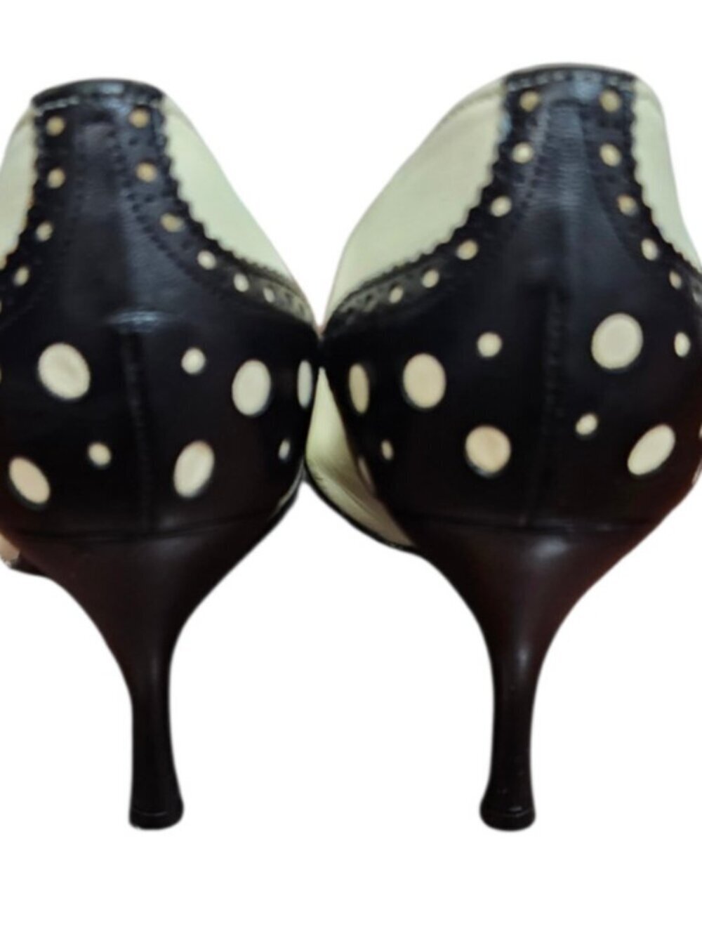 Sergio Rossi Polka Dot Heels Pumps Black White Leather Pointed Toe EU 39 Italy - Picture 6 of 13